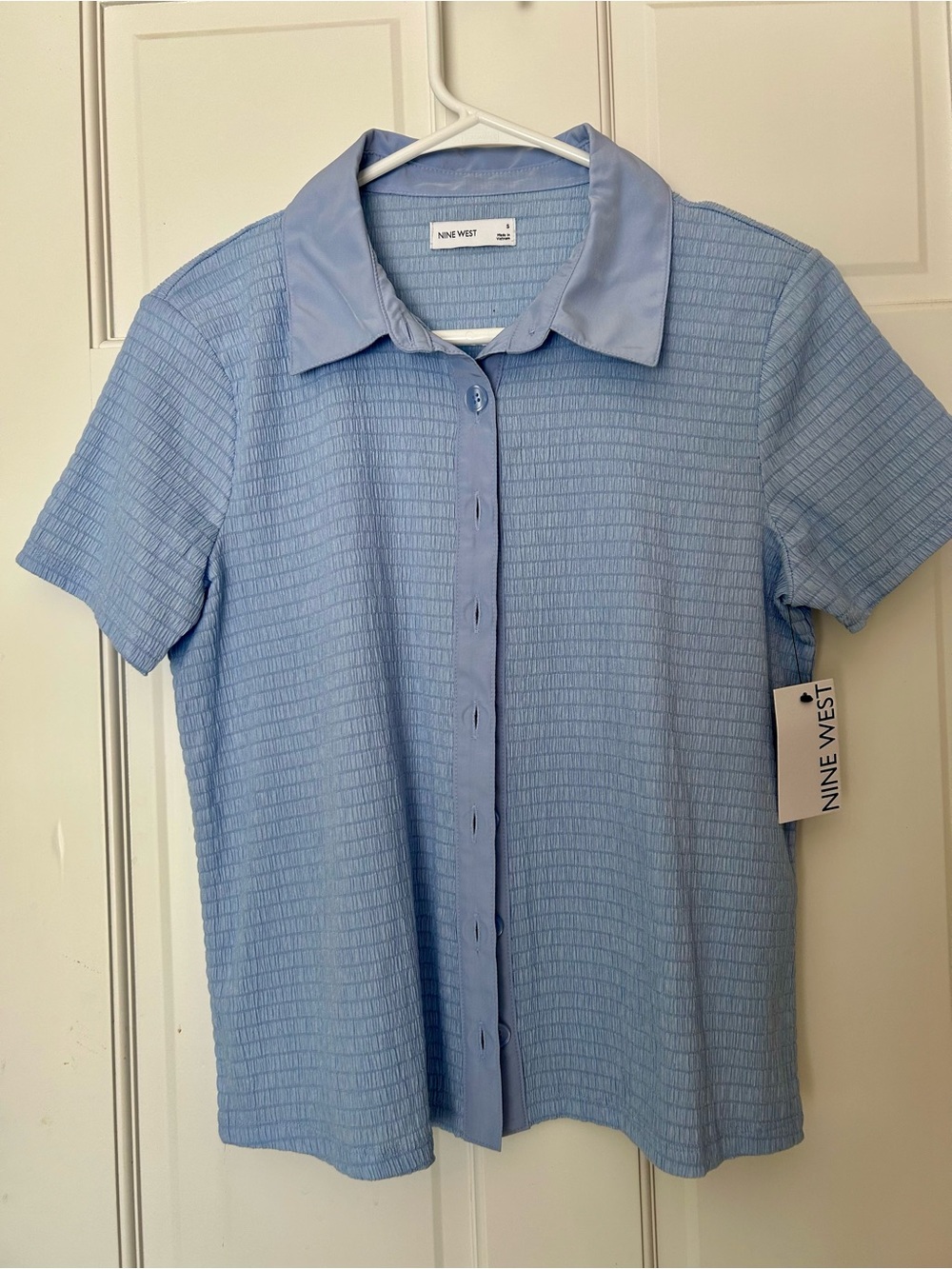 Nine West Baby Blue Short-Sleeve Button-Front Shirt